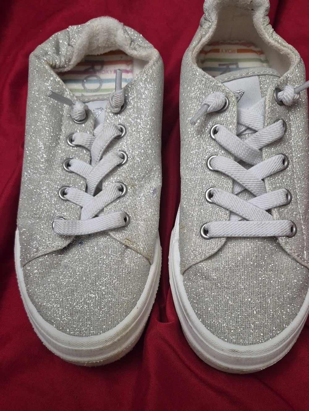 Roxy Kids Glitter Lace-Up Sneakers - Silver